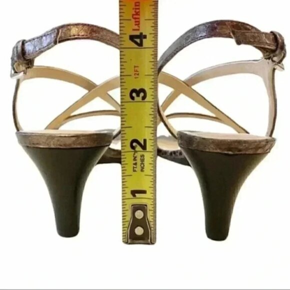 Franco Sarto Kitten Heel Strappy Sandals Metallic Bronze Snakeskin Leather 6.5 - Picture 8 of 12